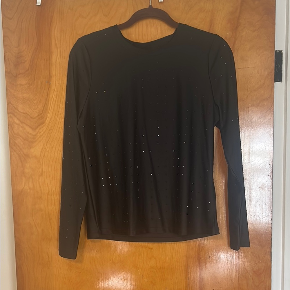 DKNY Black Rhinestone Long Sleeve Blouse